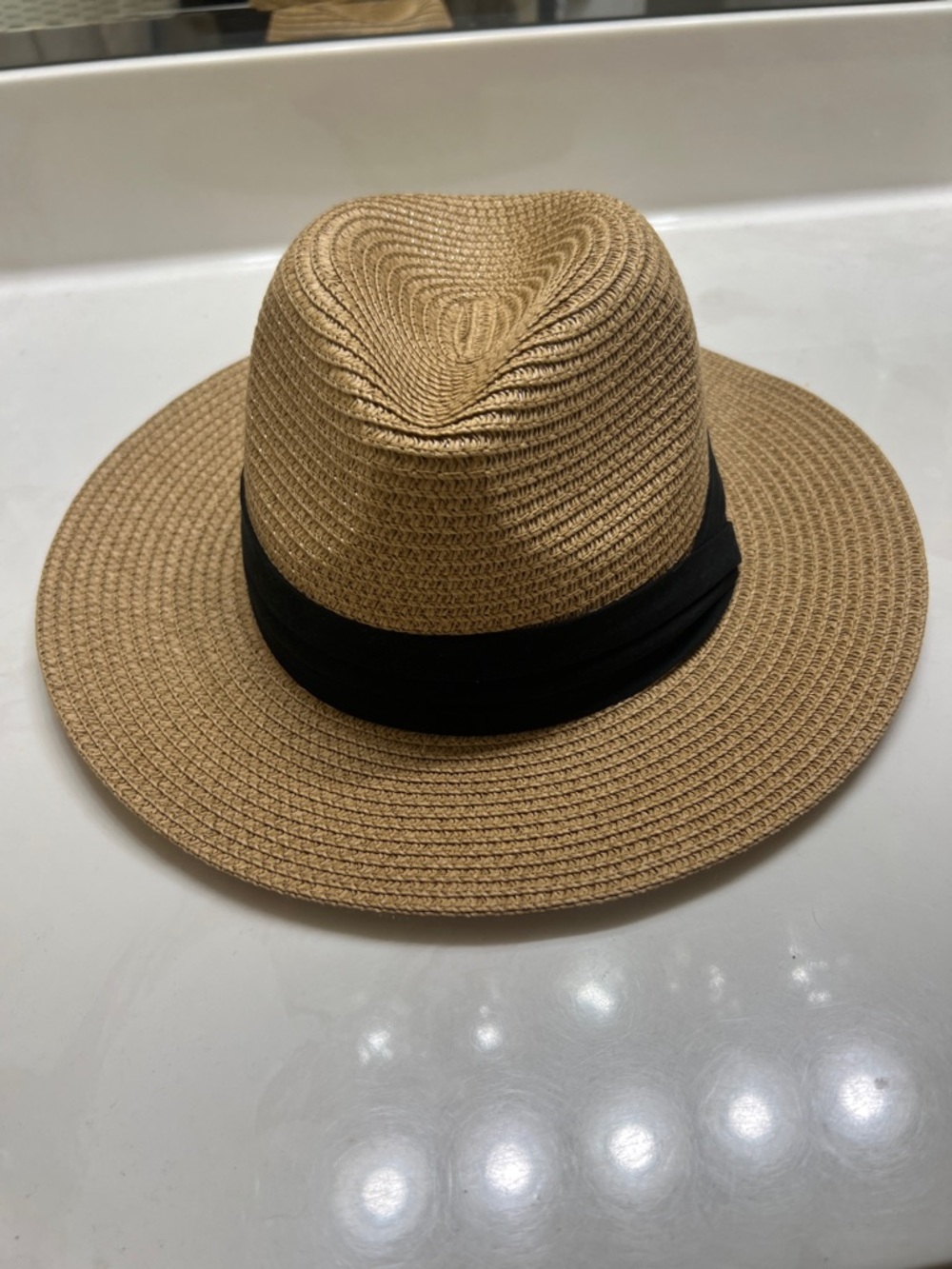 Women’s Straw Fedora Hat with Black Band - Tan